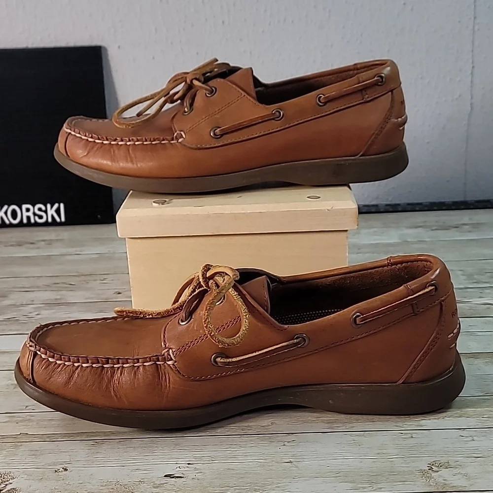 Rockport Mens Handsewn Leather Boat Style Shoes Light Caramel Brown Size 8½‎ 8.5